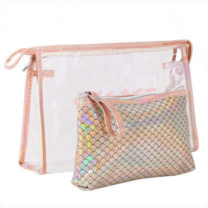 fish scale laser womens pvc cosmetic bag