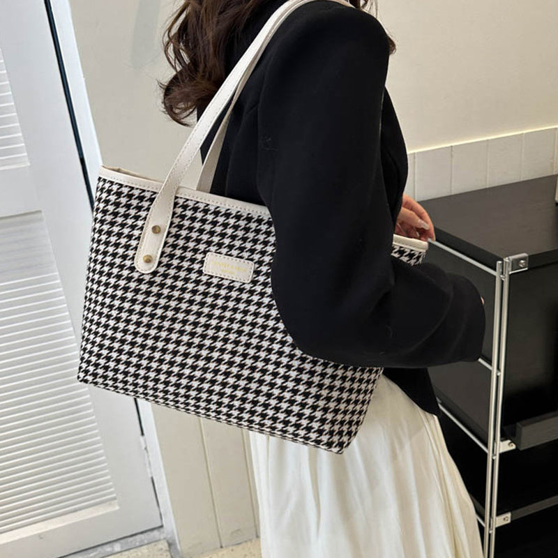 houndstooth shoulder bag winter fashion commuting handbags women large capacity totes casual shopping bag