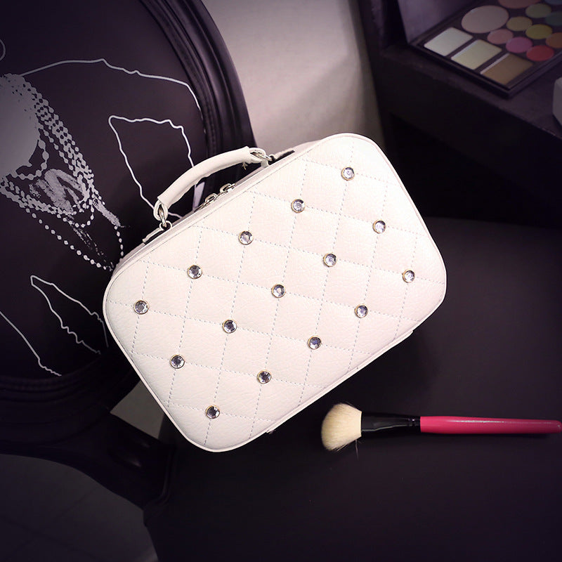 high end cosmetic case with diamond cosmetic bag pu portable