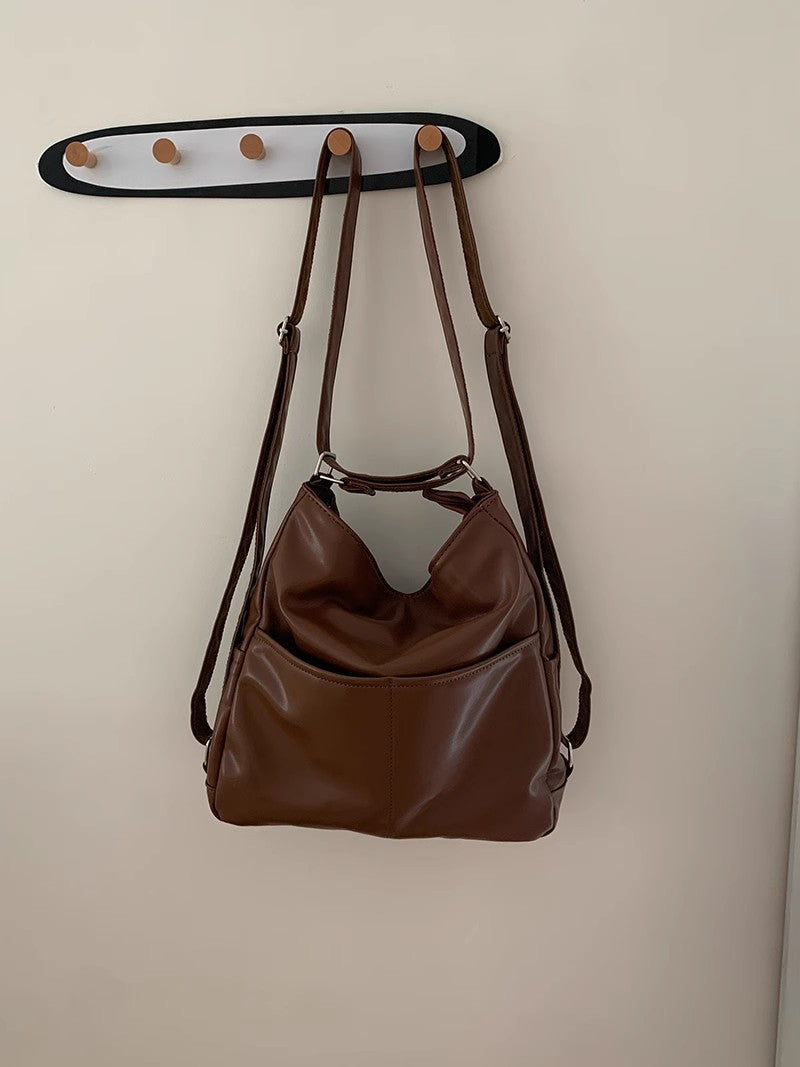 new soft leather large capacity three purpose commuter multifunctional backpack schoolbag