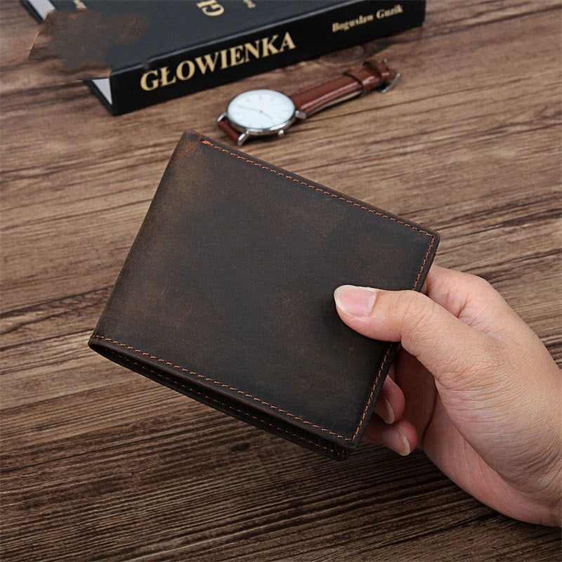 vintage mens wallet top layer crazy horse skin multifunction