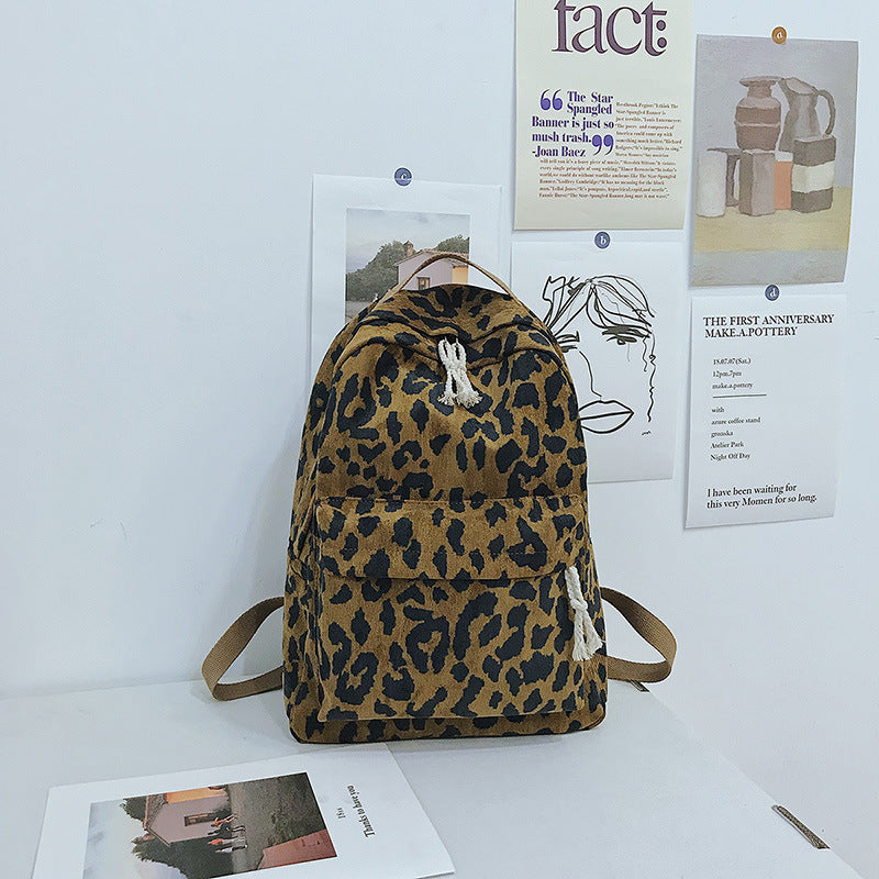 new trendy korean version of leopard print backpack portable large capacity student school bag