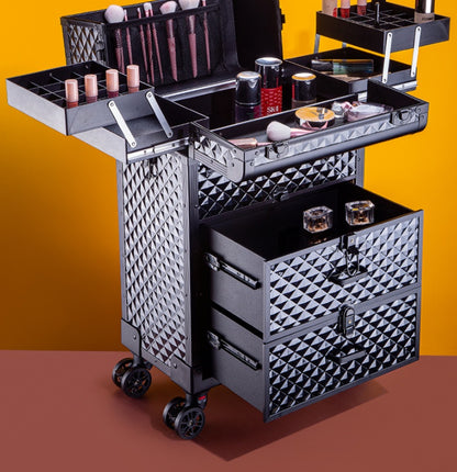 makeup storage box beauty artist suitcase luxury aluminum rolling wheel barber toolbox vintage manicure embroidery trolley case