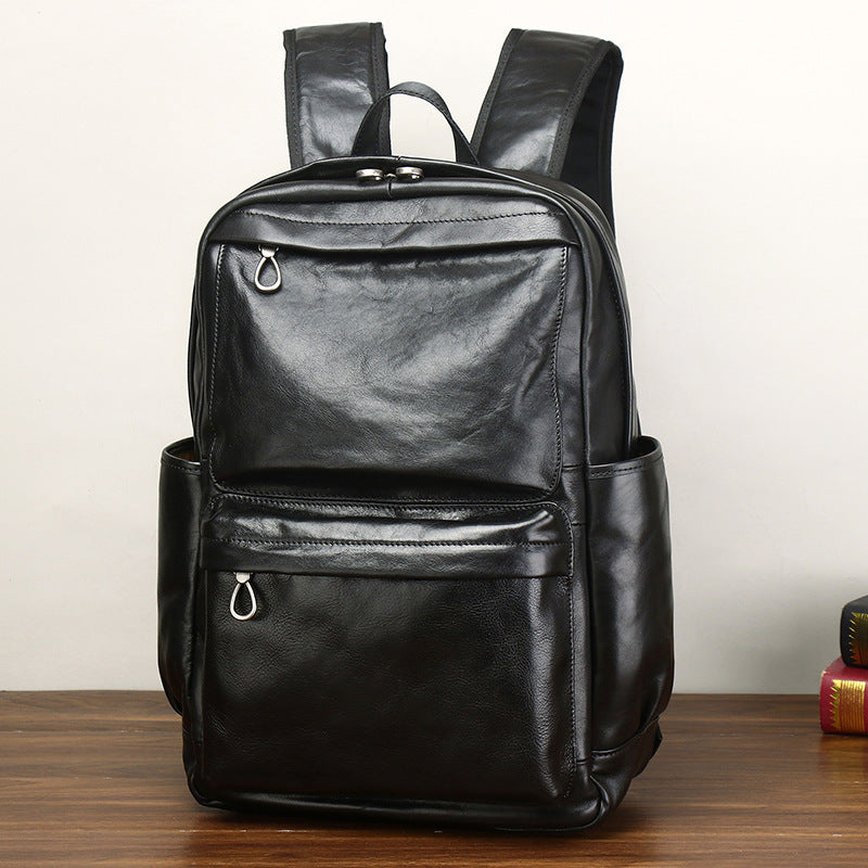 mens leather large capacity business trip casual and comfortable backpack