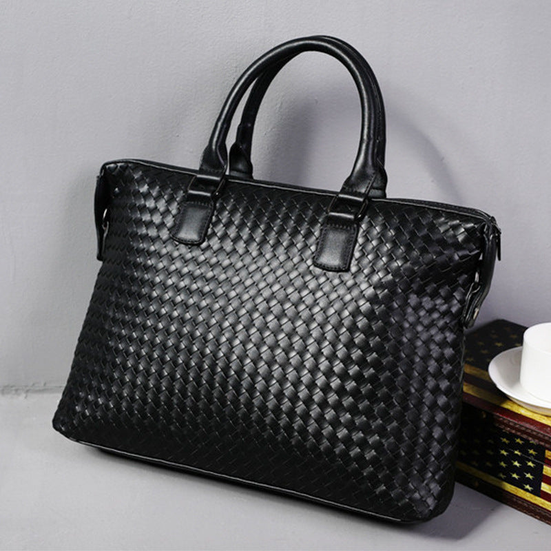 mens bag leather large briefcase hand woven luxury handbags business tote bags for men high quality laptop handbags