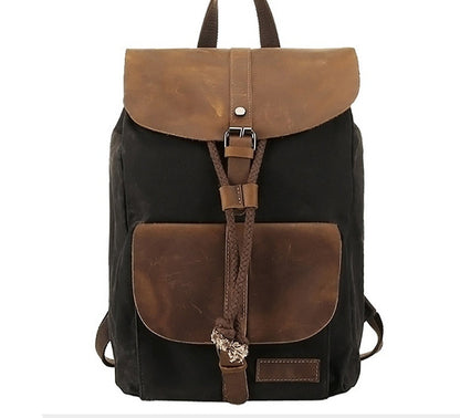 waterproof outdoor travel crazy horse leather casual nylon mens backpack canvas bag
