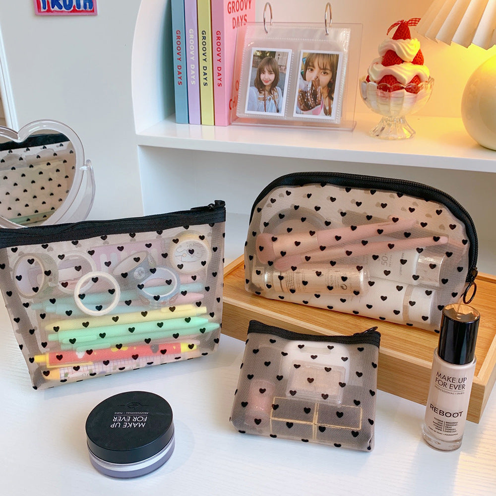 mesh cosmetic love storage bag portable