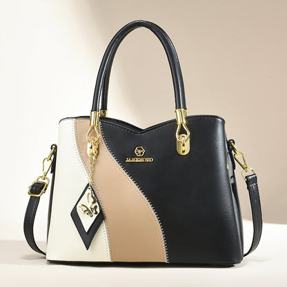 contrast color handbag large capacity soft leather