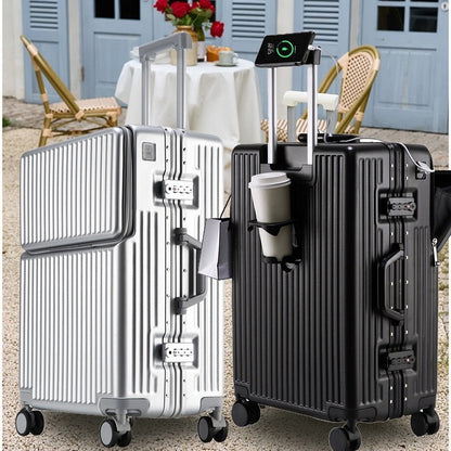 Frame Luggage, Front Open Lid Luggage, 20 Inch 24 Inch Large Capacity, TSA Lock, Universal Wheel Aluminum Frame Luggage, Sturdy And Durable Bag Set