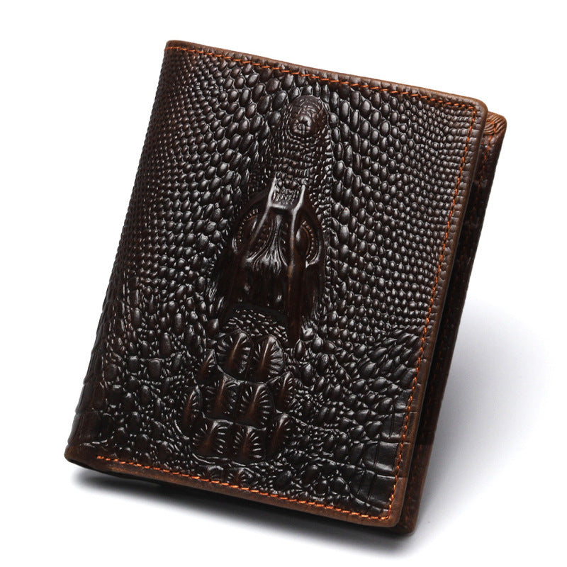 fashion casual mens wallet retro oil wax skin crocodile pattern