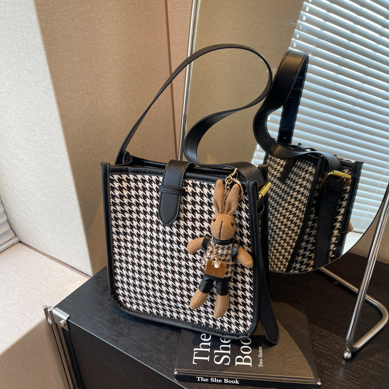 trendy all match houndstooth elegant shoulder bag