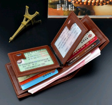 new wallet mens short driving license wallet fashion lychee pattern 3 fold thin section business mens youth soft wallet