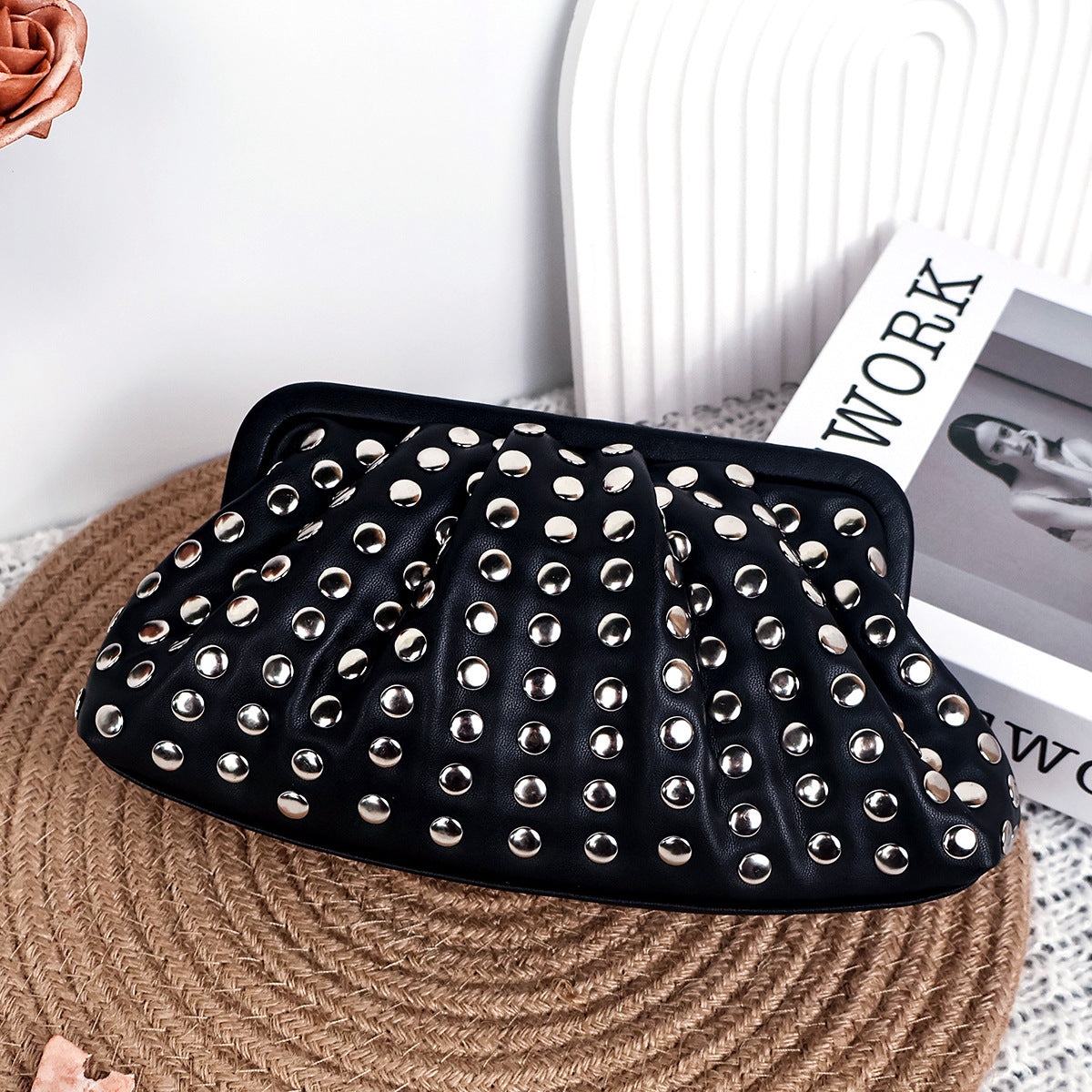 Punk Shell Retro Easy Matching Female Genuine Leather Clutch Bag
