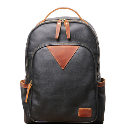 british retro trend leather backpack personality color contrast