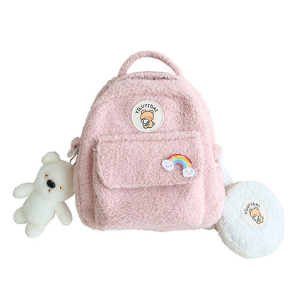 Korean New Autumn And Winter Lamb Wool Backpack