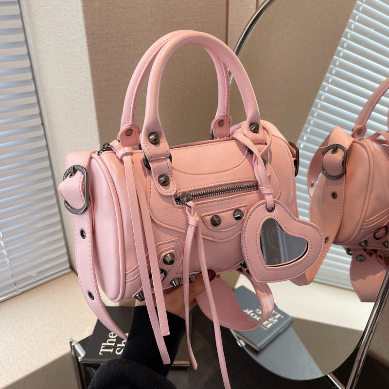 portable tassel rivet shoulder crossbody underarm pillow bag