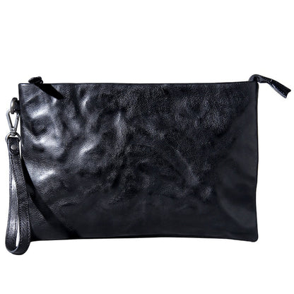 simple retro first layer cowhide large capacity hand held original leather casual envelope mens bag