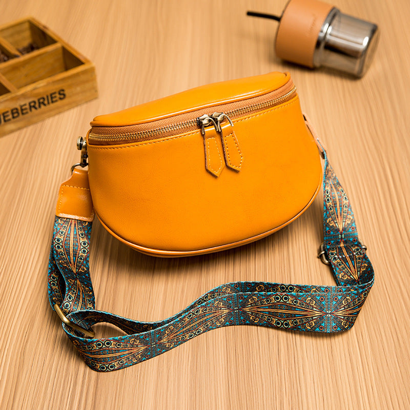 oil wax leather one shoulder crossbody bag texture foreign style