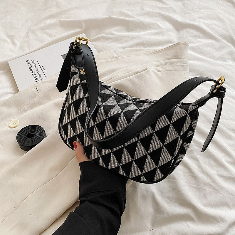 one shoulder canvas rhombus triangle bag