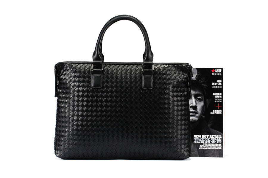 mens bag leather large briefcase hand woven luxury handbags business tote bags for men high quality laptop handbags