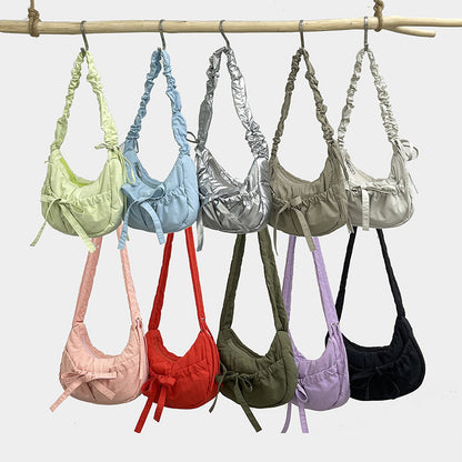 Temperament Wild Nylon Pleated Bow Girls' One-shoulder Bag