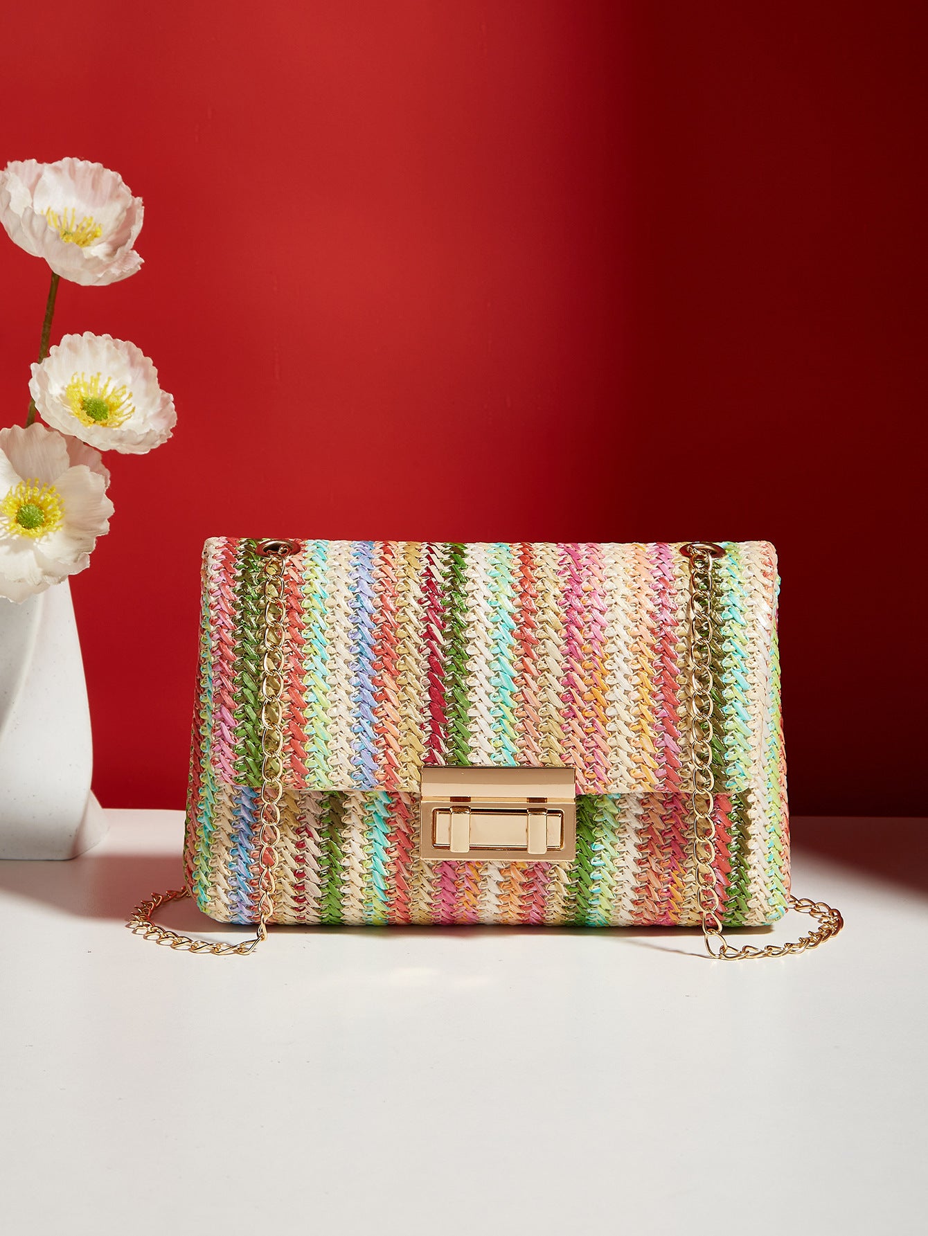 fashion crossbody bag straw lock closure simple small square bag