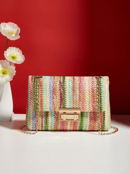 fashion crossbody bag straw lock closure simple small square bag