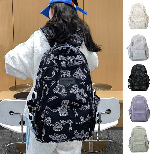 cute bears print backpack fashion versatile large capacity travel bags women junior high school students schoolbag girls campus bag