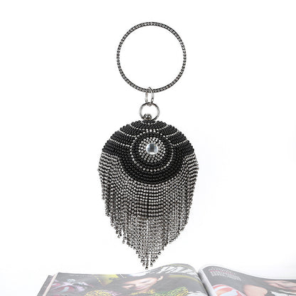 round dinner bag with diamond stickers spherical tassel bag hot diamond handbag chain bag