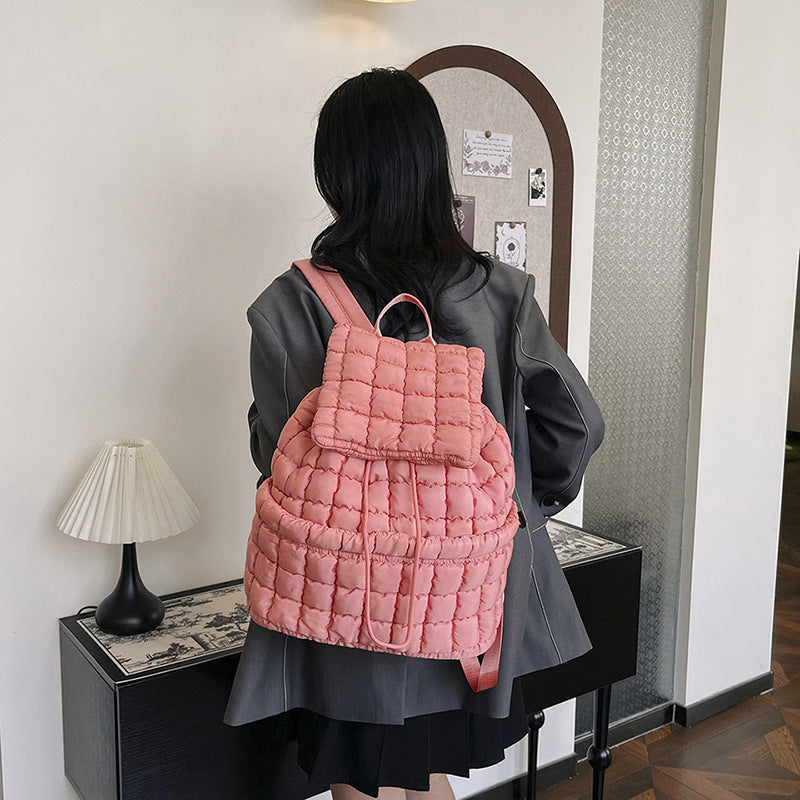 candy color quilted women backpack puffy down padded school bag large cotton travel back pack bags for women plaids shoulder bag