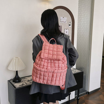 candy color quilted women backpack puffy down padded school bag large cotton travel back pack bags for women plaids shoulder bag