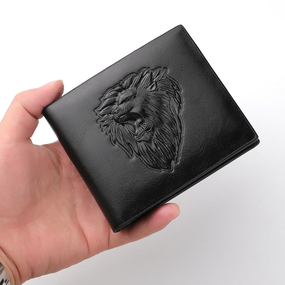 mens zipper wallet lion embossed pattern animal