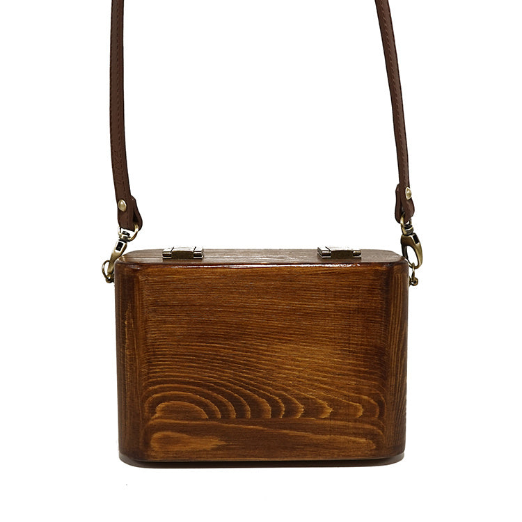 niche retro literary wooden double buckle womens messenger bag