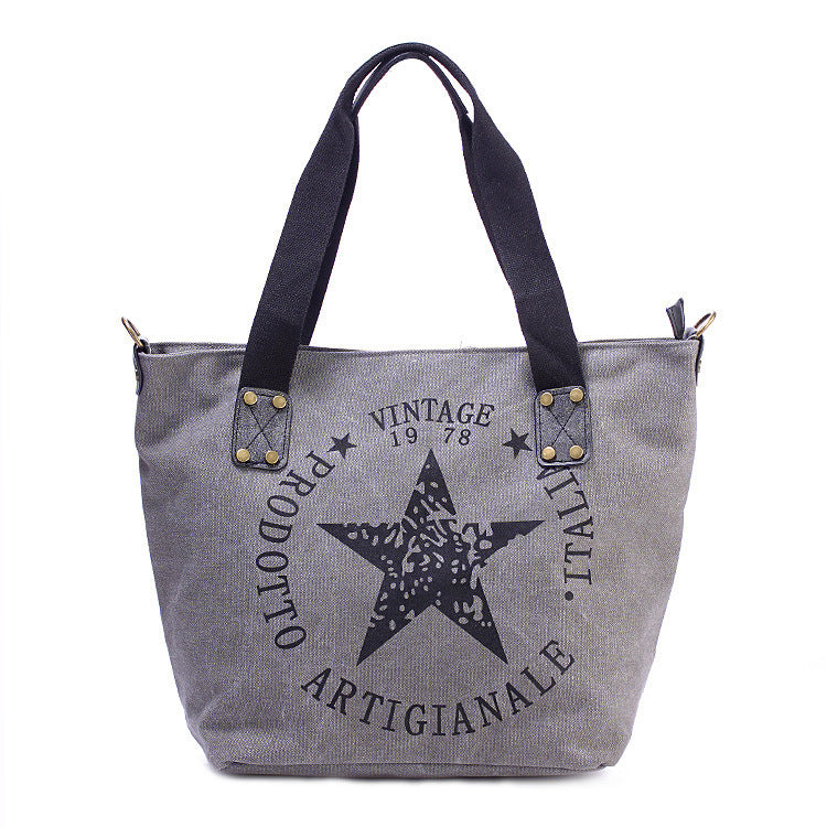 popular canvas printed five pointed star handbag