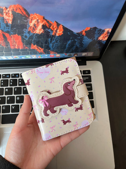 large capacity multiple card slots floral dachshund three fold wallet