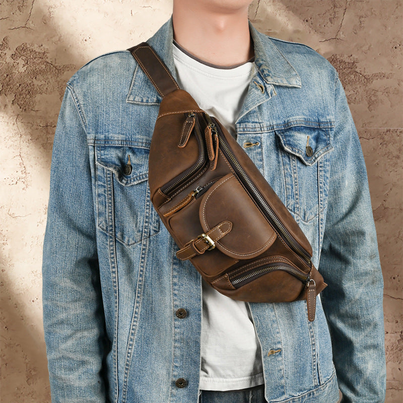 leather belt retro multi functional motorcycle satchel leather all match casual chest bag