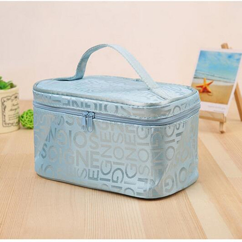 a lot of letter satin bento style portable cosmetic bag