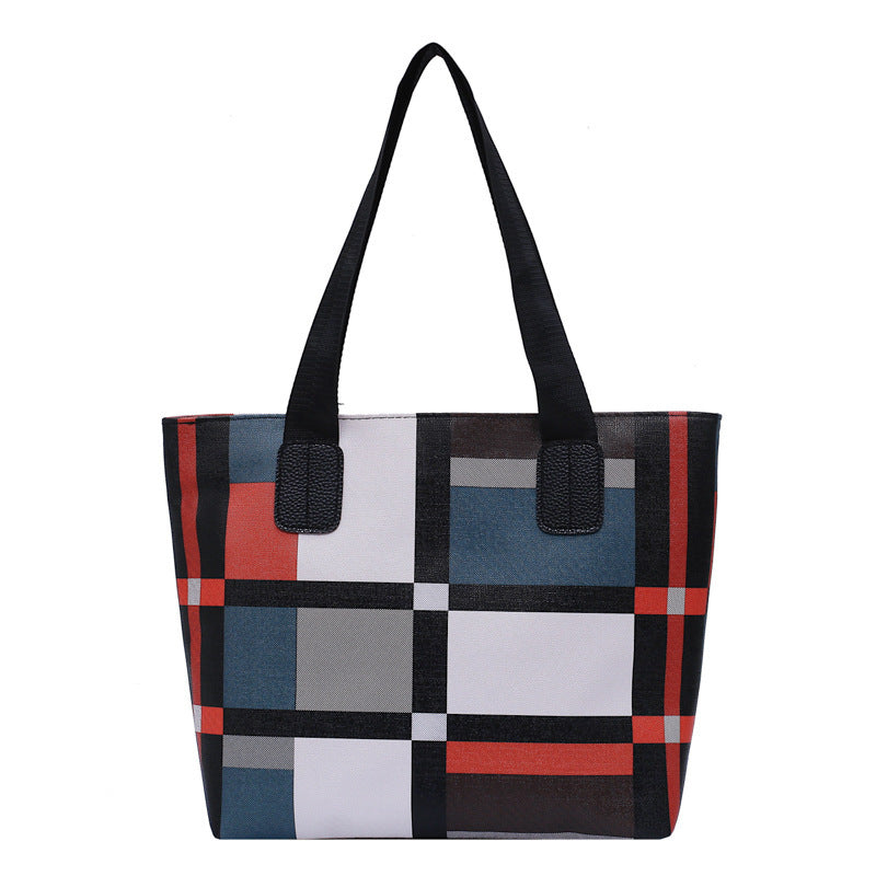 pu shoulder fashion plaid large capacity shopping bag