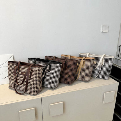 houndstooth shoulder bag winter fashion commuting handbags women large capacity totes casual shopping bag