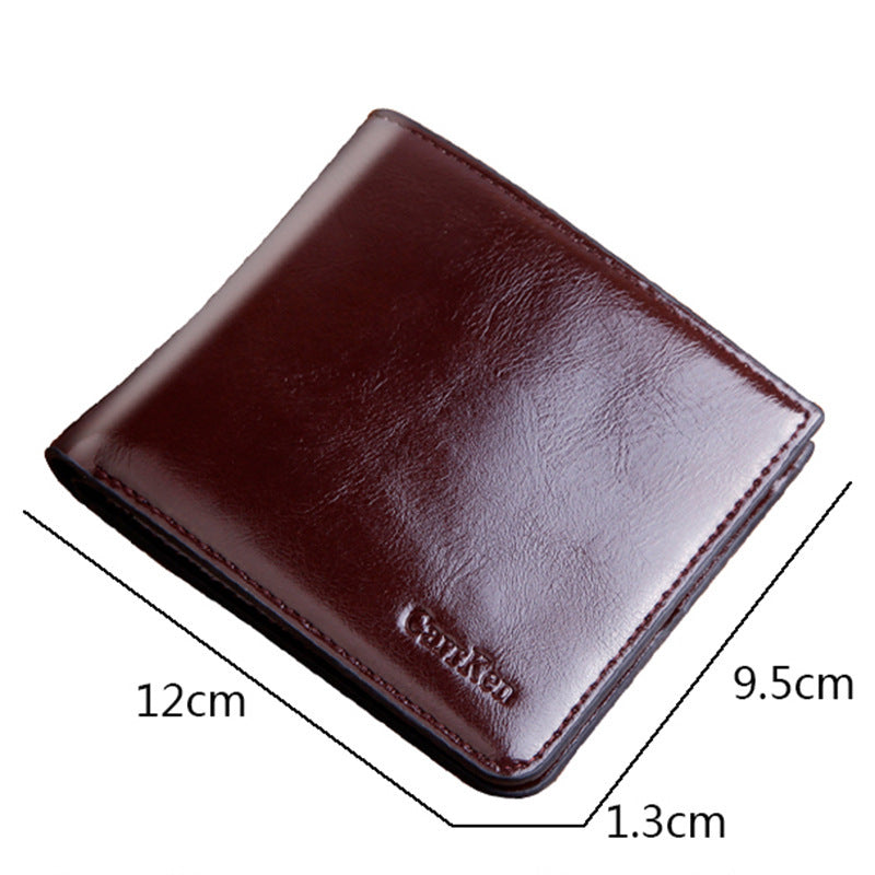 mens wallet short zipper buckle oil wax leather