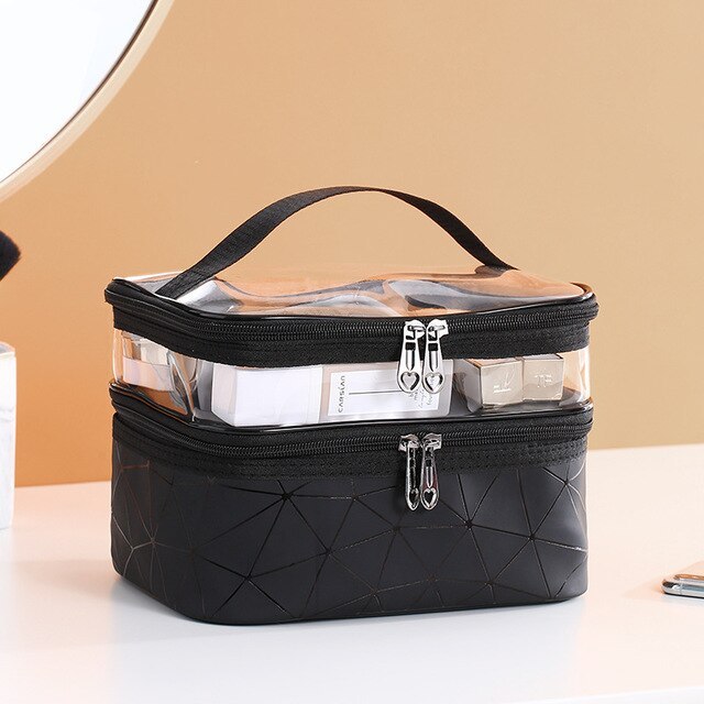 portable square diamond clapboard cosmetic bag large capacity waterproof cosmetic case set