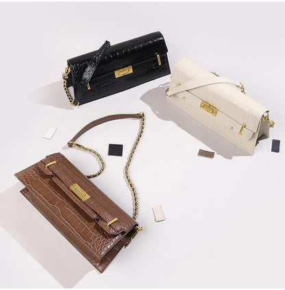 simple design cowhide chain one shoulder diagonal bag