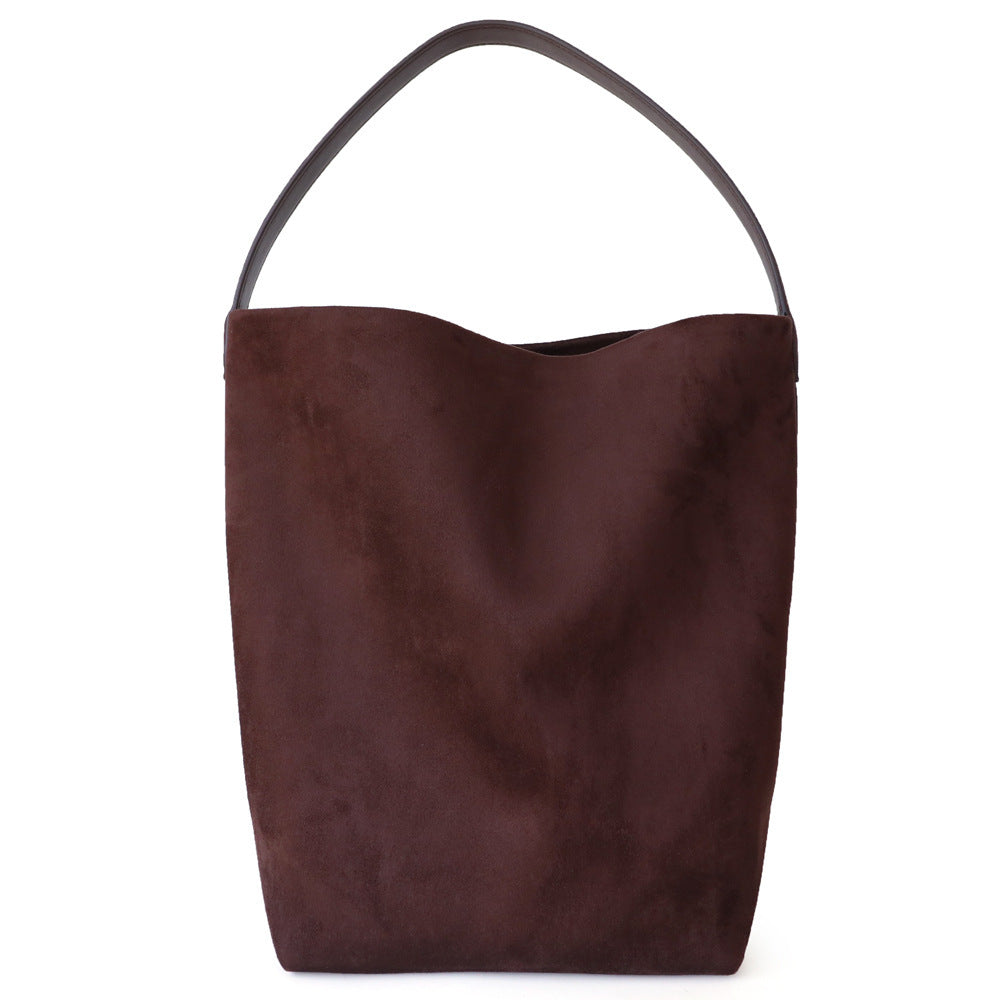 idle style large capacity suede cowhide bucket bag