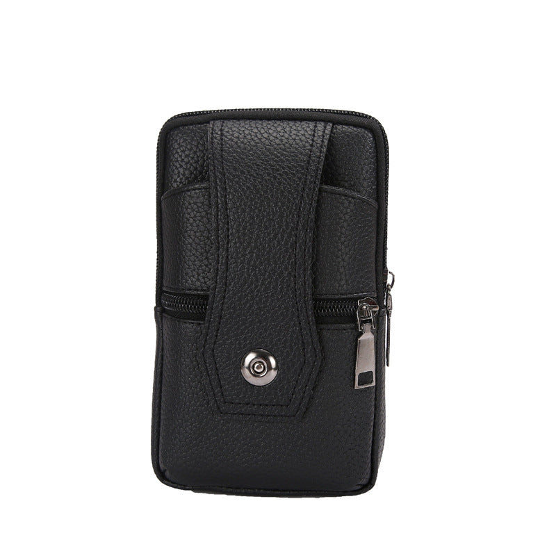 mens leather phone bag eyelet buckle large size waterproof