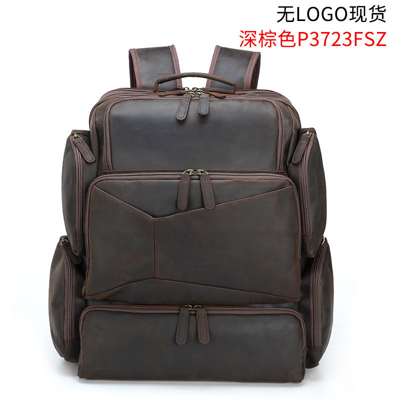 retro crazy horse leather 17 inch computer bag outdoor leather backpack travel top layer leather backpack for men