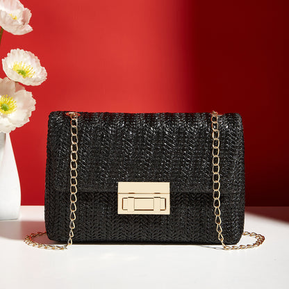 fashion crossbody bag straw lock closure simple small square bag