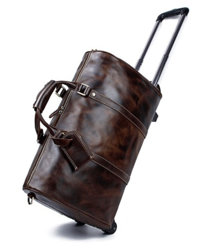 large capacity cowhide trolley travel bag