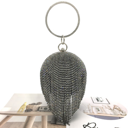 round dinner bag with diamond stickers spherical tassel bag hot diamond handbag chain bag