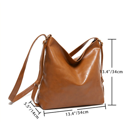 Retro Oil Waxed Leather Shoulder Large Capacity Soft Leather Soft Flat Style Messenger Bag