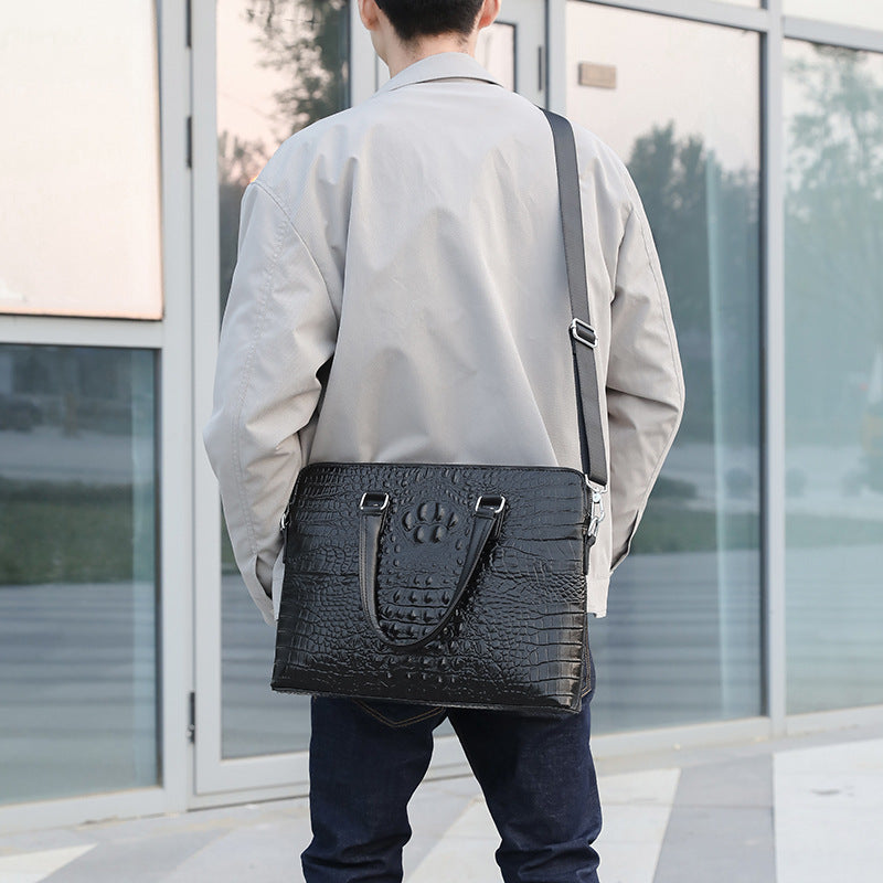 mens new crocodile pattern business computer bag shoulder briefcase